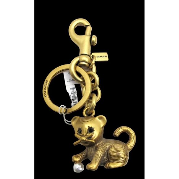 Coach Creatures Kitten Cat Keychain Bag Charm in Gold/Multi Brass NWT CC569 - Picture 1 of 6